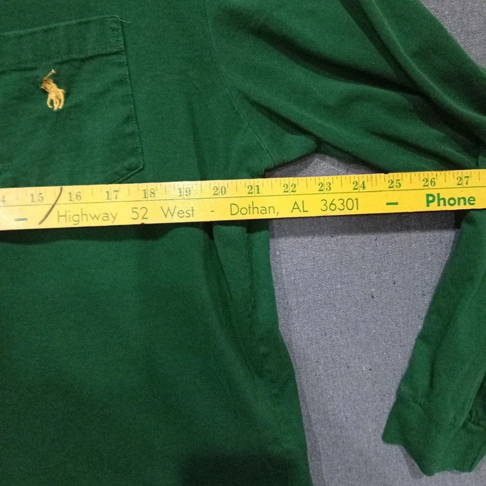 Polo Ralph Lauren Mens XL Green Long Sleeve Pocket T-Shirt Yellow Pony Logo